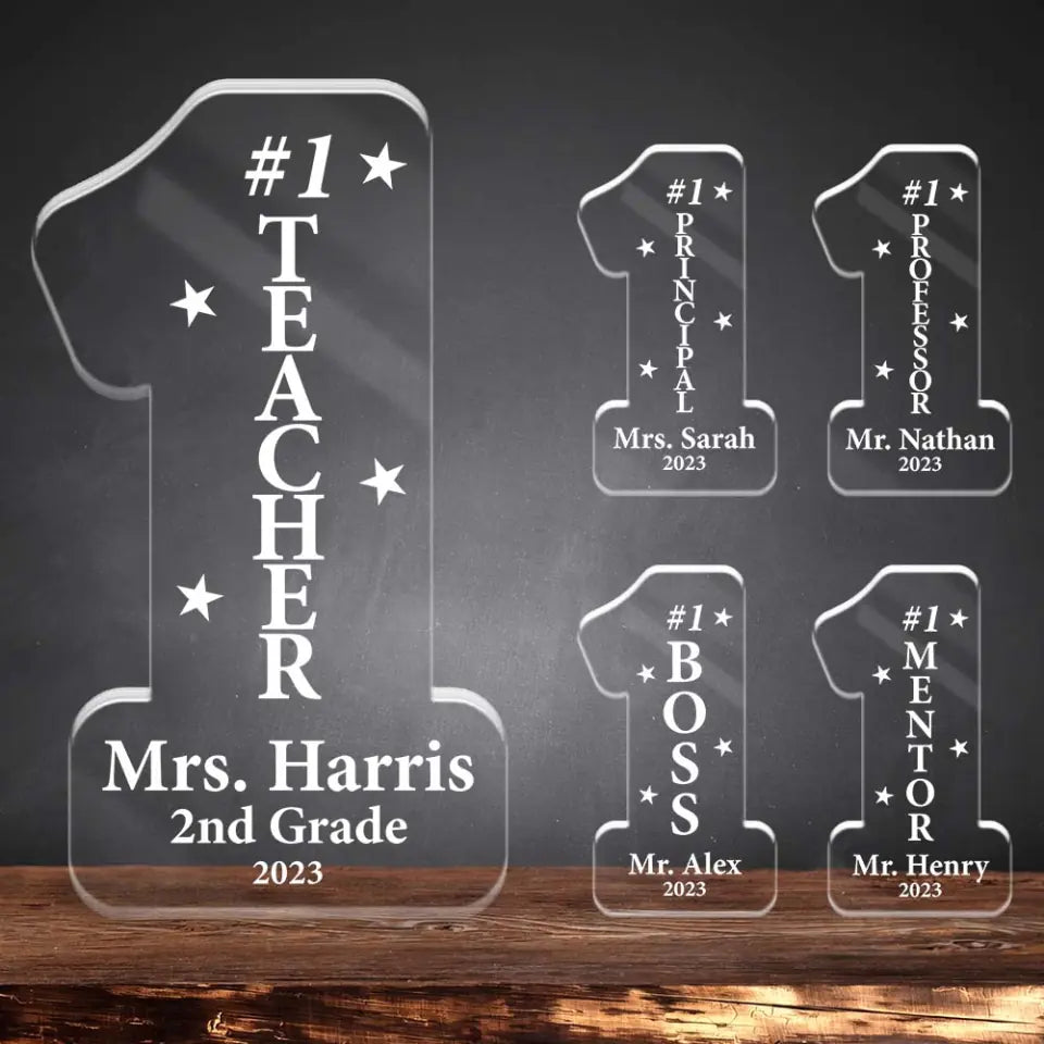Number 1 Teacher - Custom Acrylic Plaque with Name - Awesome Gift for Teachers