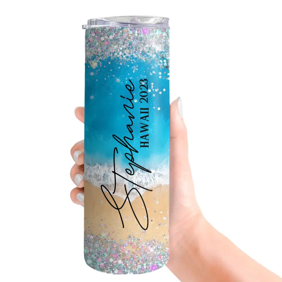 Beach Background Tumbler - Personalized 20oz Skinny Tumbler - Beach Gifts for Mom