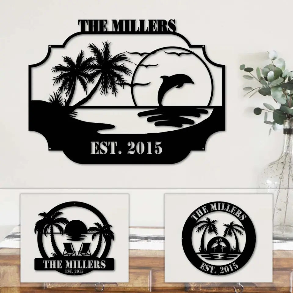 Flamingo Beach And Family - House Warming Present Idea - Custom Metal Sign - Gift For Family