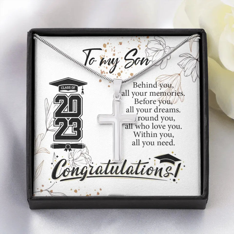 Behind You All Your Memories Before You Your Dreams Personalized Cross Necklace