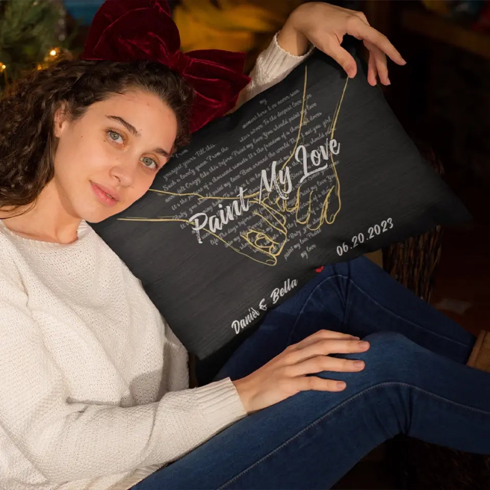 Custom Song Lyrics And Customizable Text - Rectangular Linen Pillow - Gift for Couple Anniversary | 305IHPNPPI602