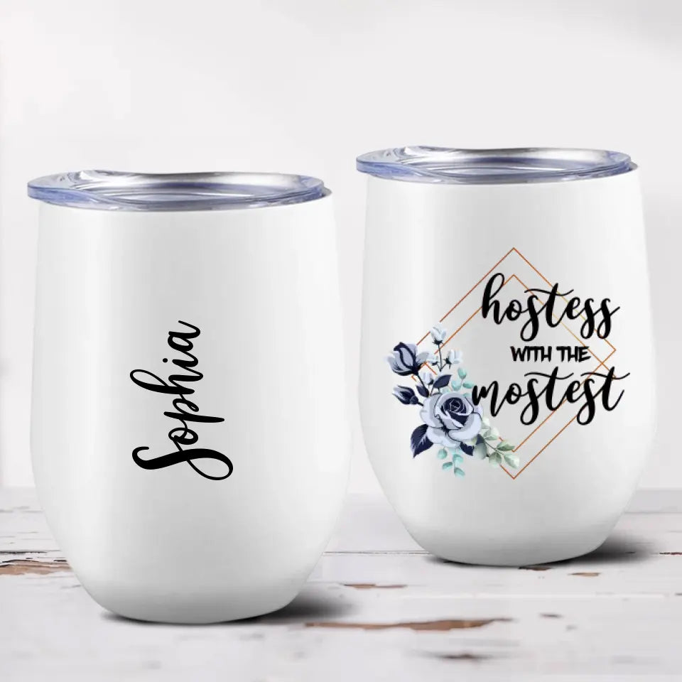 Hostess With The Mostest - Personalized Wine Tumbler - Gift For Flight Attendants