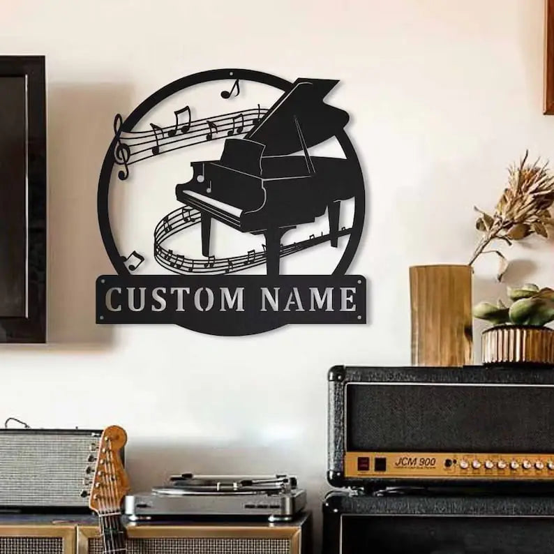 Custom Piano Monogram, Piano Music Art - Personalized Metal Sign - Musical Gift