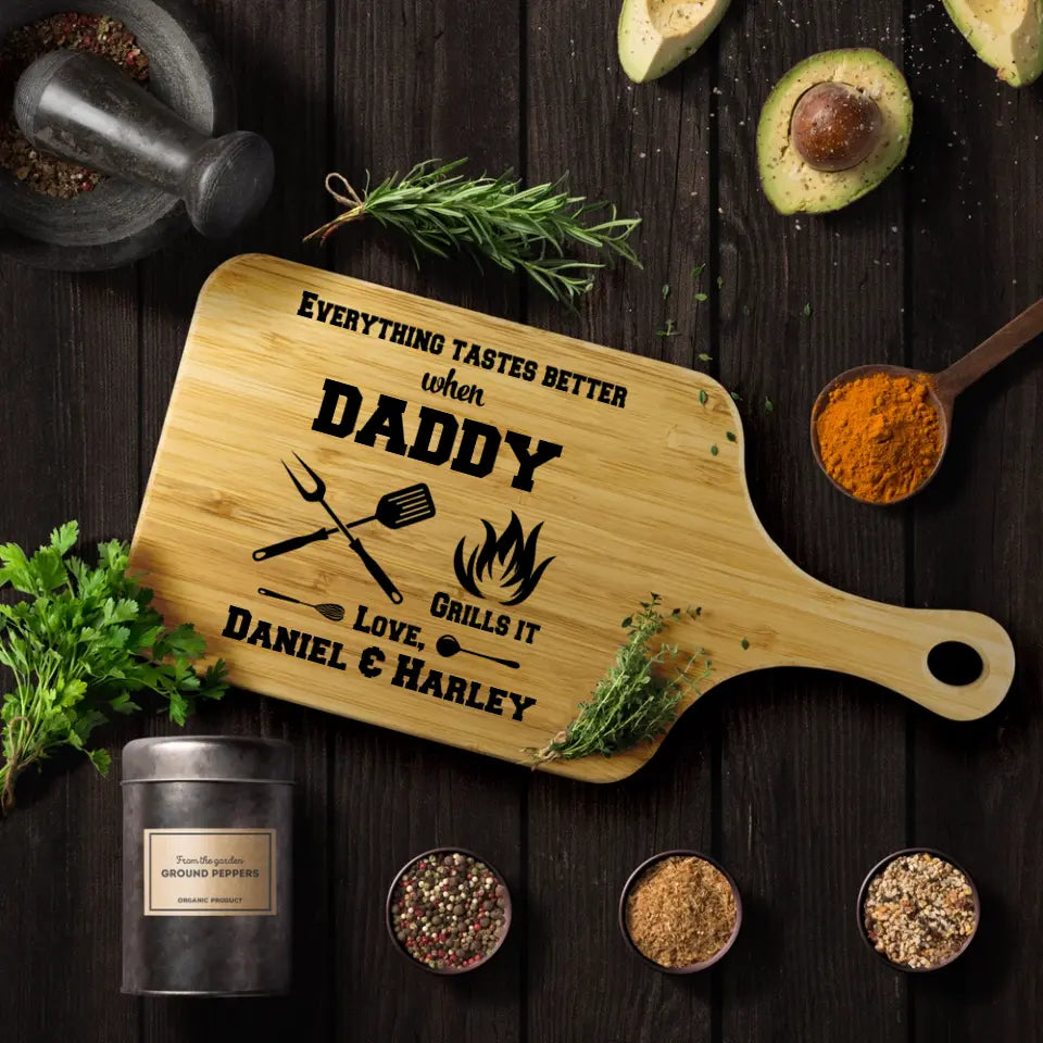 Everything Tastes Better When Uncle Grills It - Personalized Wood Cutting Board