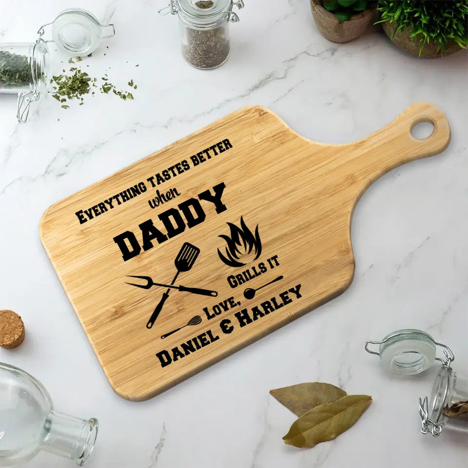 Everything Tastes Better When Uncle Grills It - Personalized Wood Cutting Board
