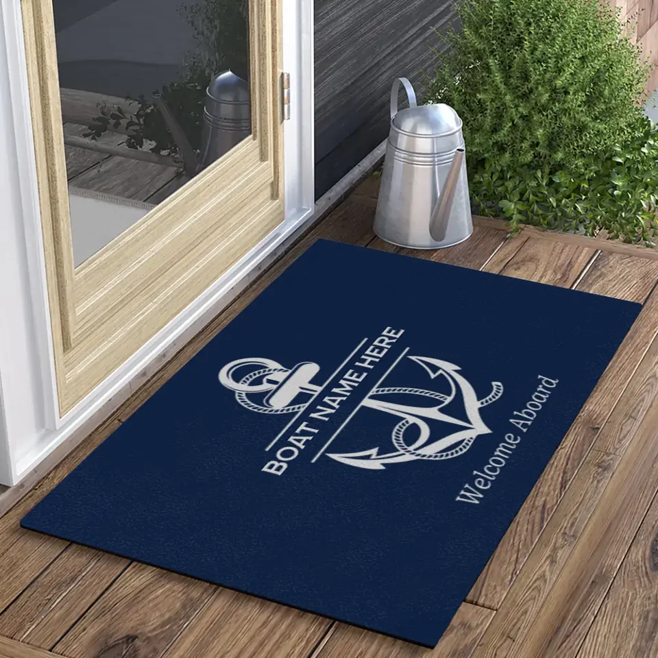 Welcome Aboard, Personalized Name Nautical Doormat, Boat Captains with Anchor, Boating Gift