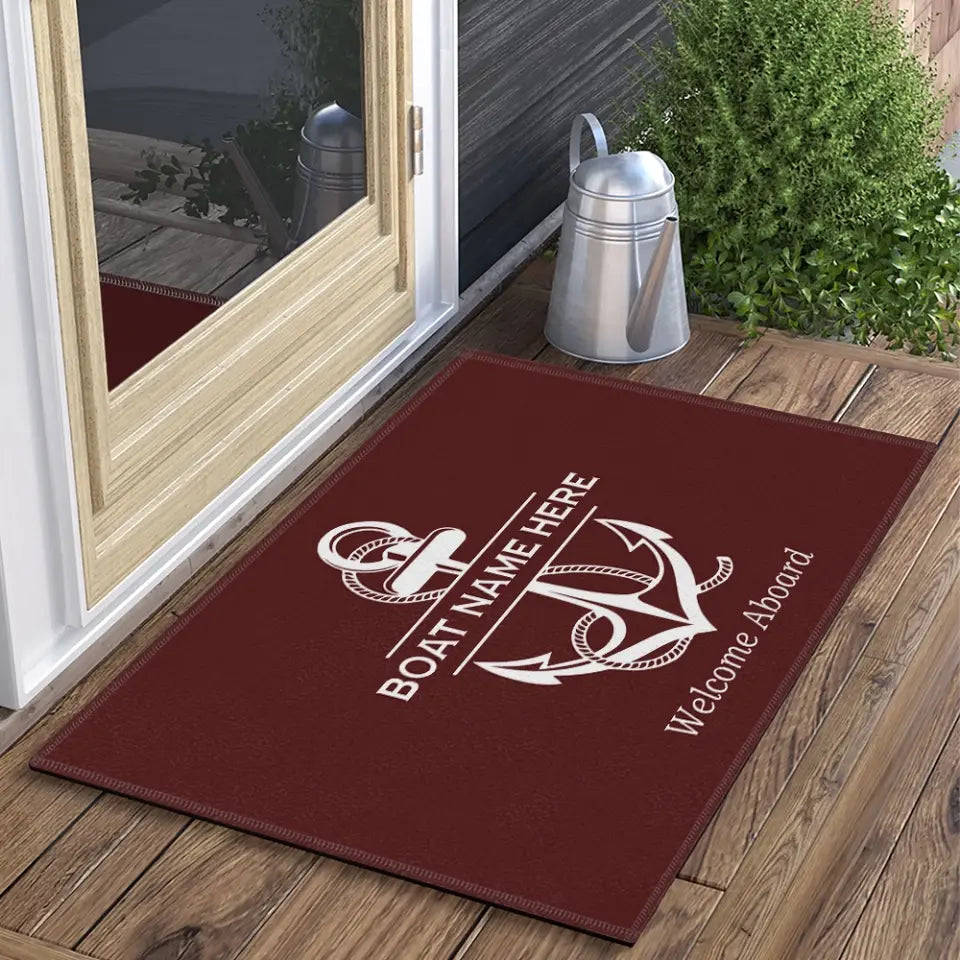 Welcome Aboard, Personalized Name Nautical Doormat, Boat Captains with Anchor, Boating Gift