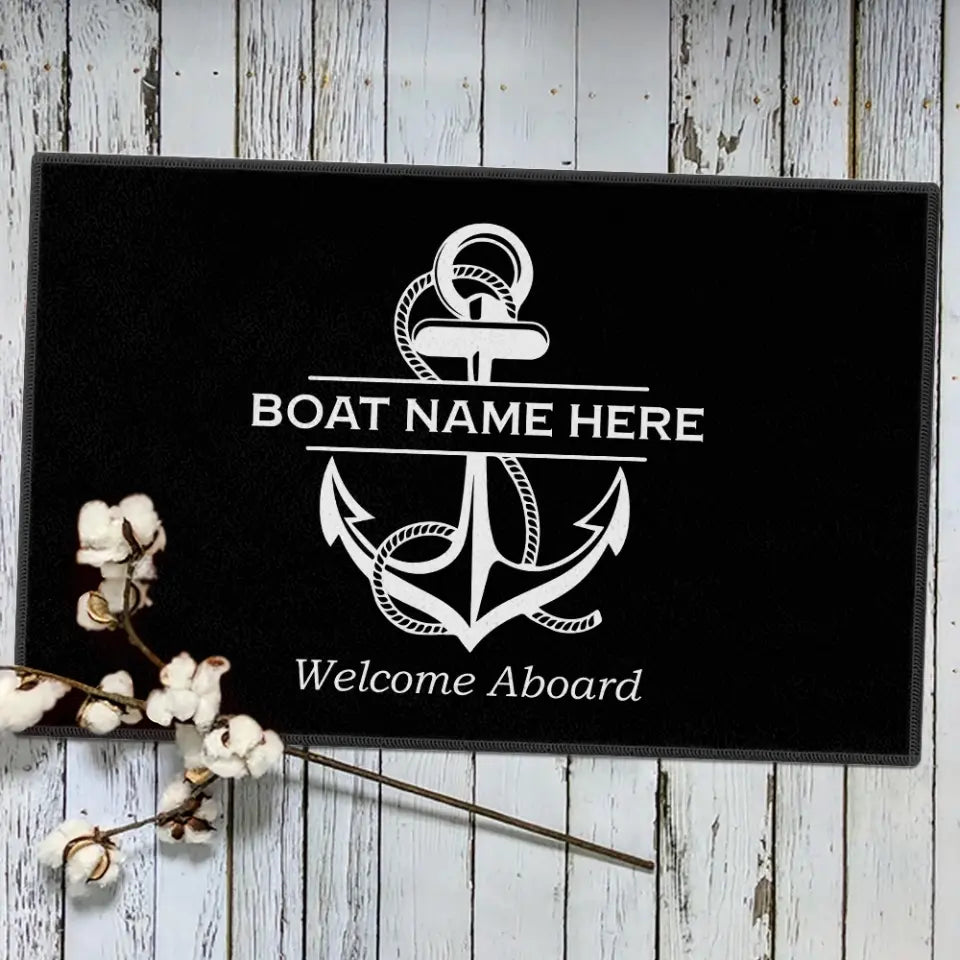 Welcome Aboard, Personalized Name Nautical Doormat, Boat Captains with Anchor, Boating Gift
