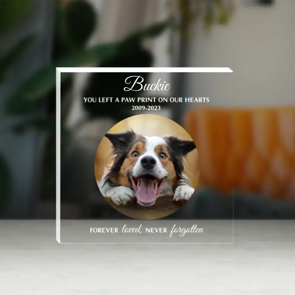 You Left A Paw Print On Our Hearts - Personalized Acrylic Plaque - Memorial Gift For Dog/Cat Lovers