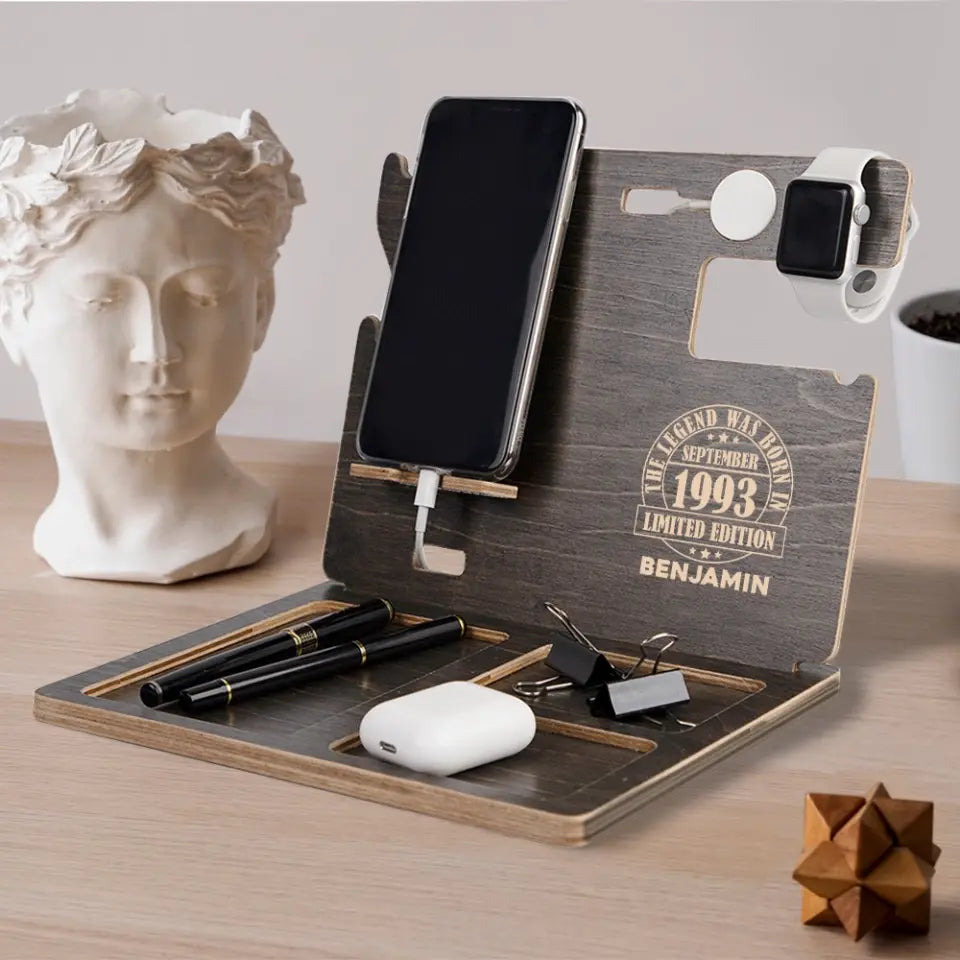 The Legend Was Born - Personalized Dock Station - Custom Name, Month and Year - Birthday Gift For Him