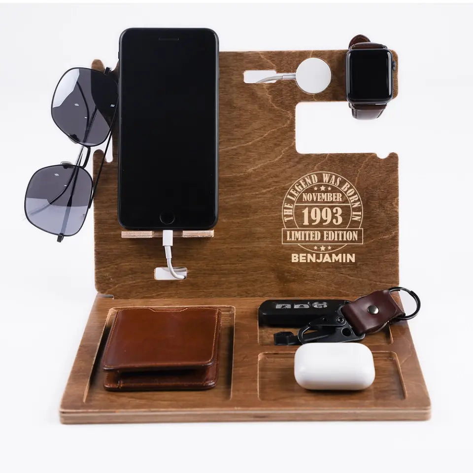 The Legend Was Born - Personalized Dock Station - Custom Name, Month and Year - Birthday Gift For Him
