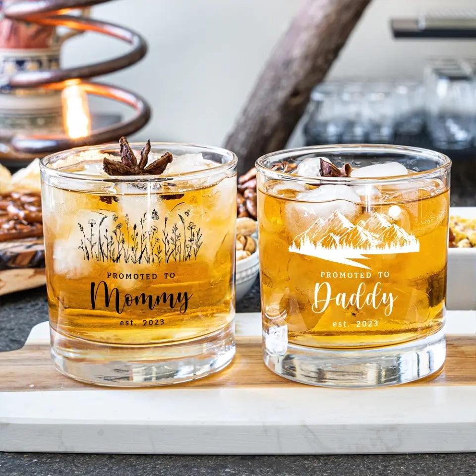Promoted To Mommy/Daddy - Personalized Bar Glass