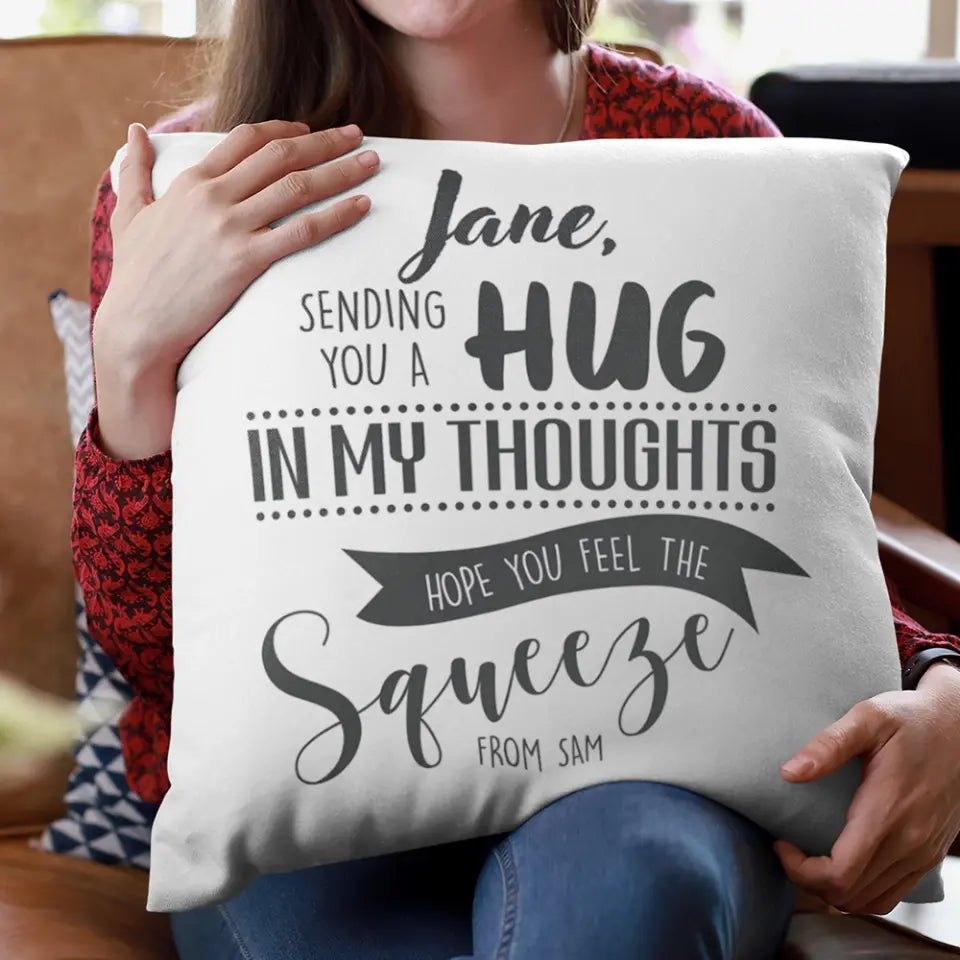 Sending You A Hug, Personalized Square Linen Pillow, Far Away Distance Gift for Your Loved One