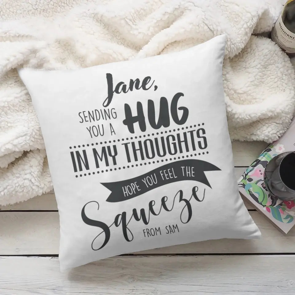 Sending You A Hug, Personalized Square Linen Pillow, Far Away Distance Gift for Your Loved One