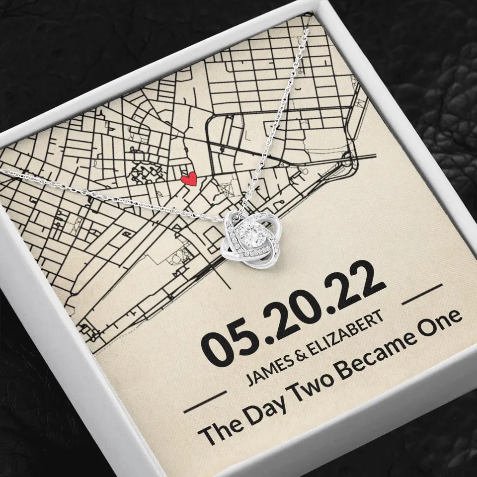 The Day Two Became One - Personalized Map Necklace - Anniversary Gift For Her