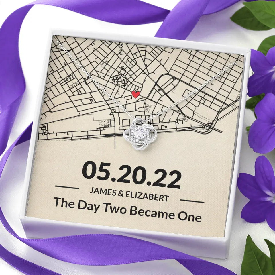 The Day Two Became One - Personalized Map Necklace - Anniversary Gift For Her
