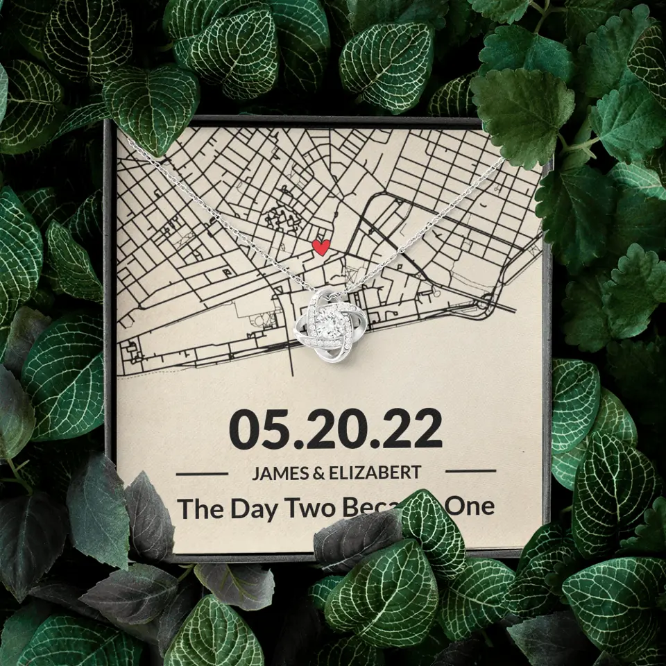 The Day Two Became One - Personalized Map Necklace - Anniversary Gift For Her
