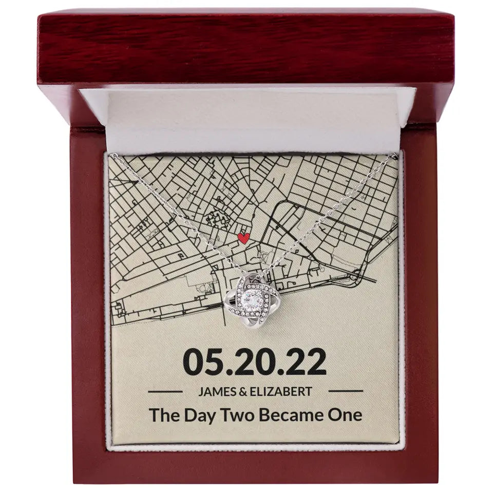 The Day Two Became One - Personalized Map Necklace - Anniversary Gift For Her