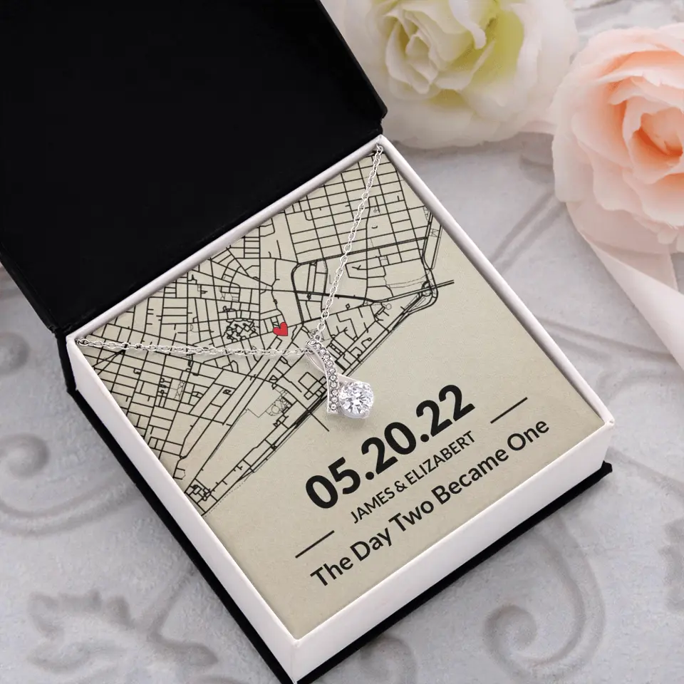 The Day Two Became One - Personalized Map Necklace - Anniversary Gift For Her