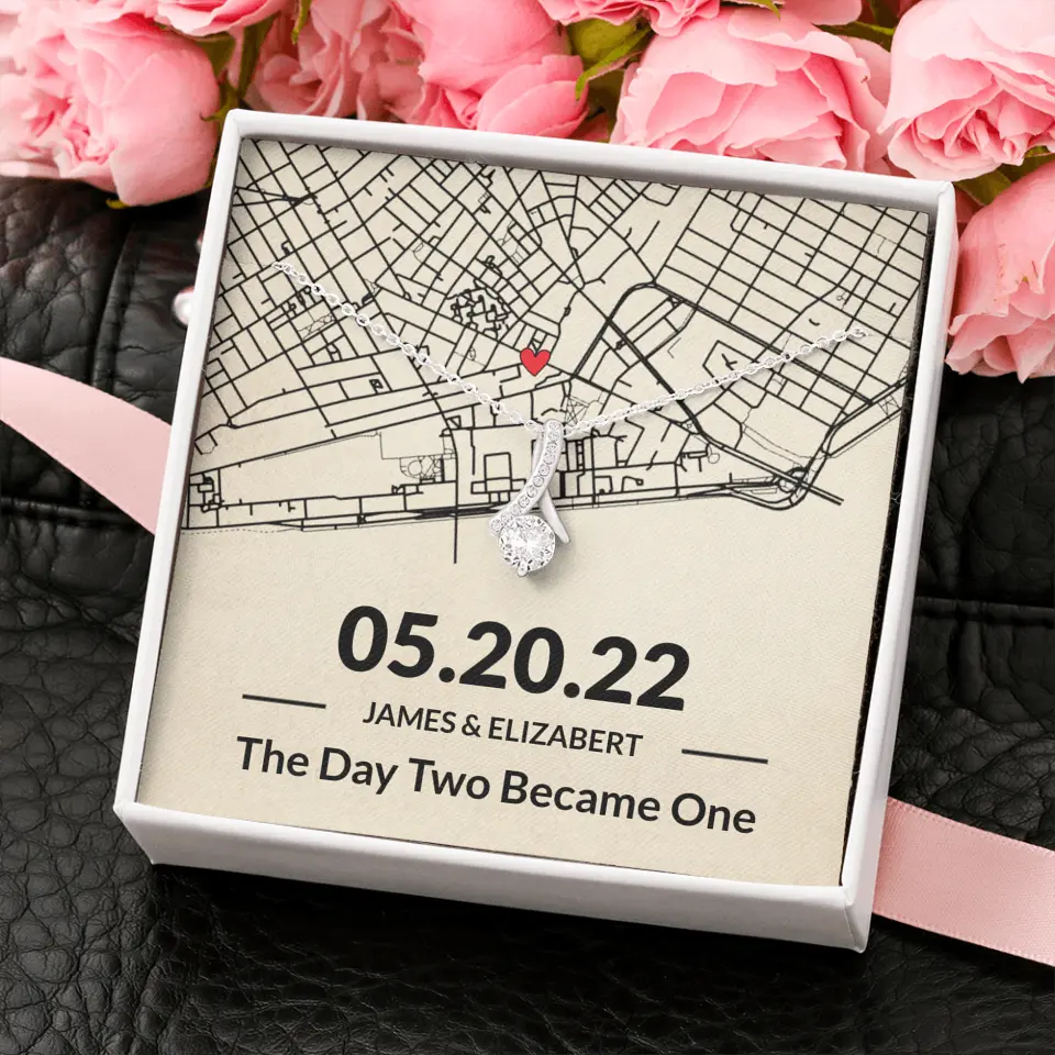 The Day Two Became One - Personalized Map Necklace - Anniversary Gift For Her