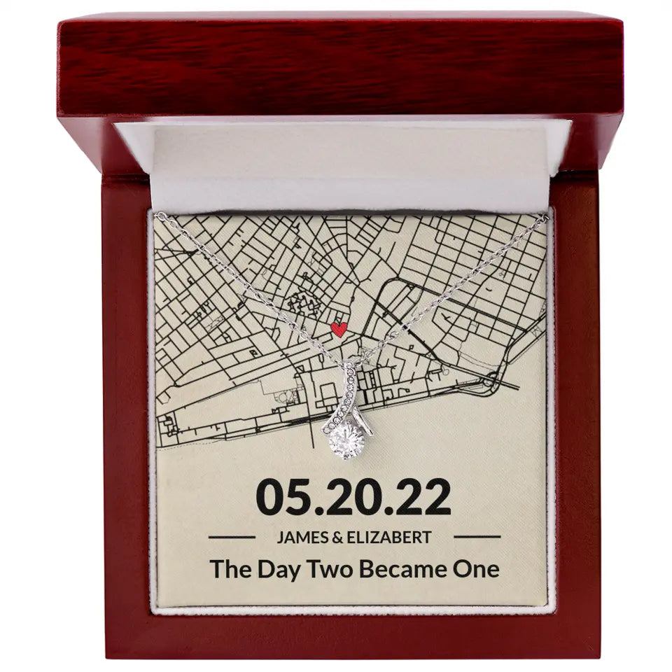 The Day Two Became One - Personalized Map Necklace - Anniversary Gift For Her