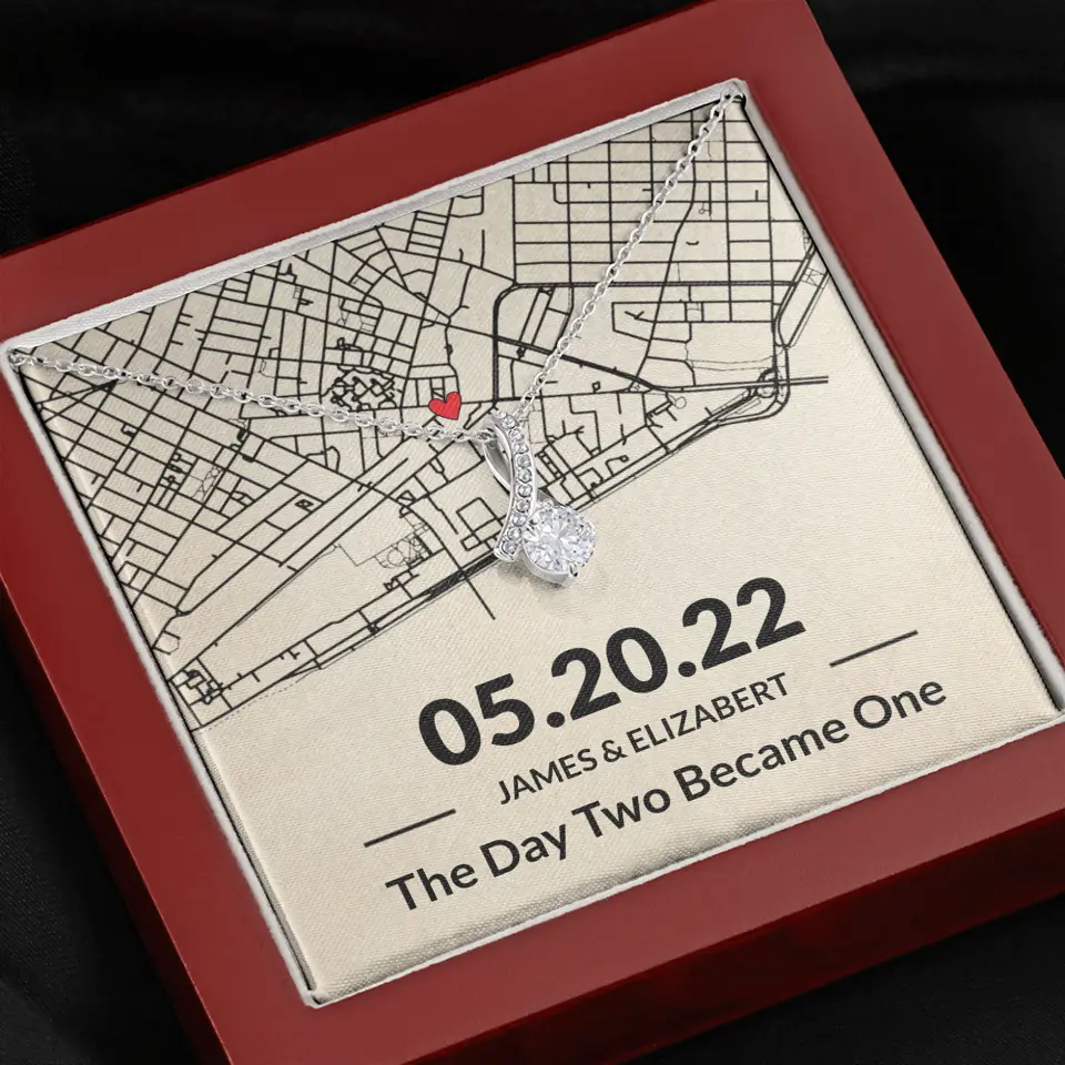 The Day Two Became One - Personalized Map Necklace - Anniversary Gift For Her