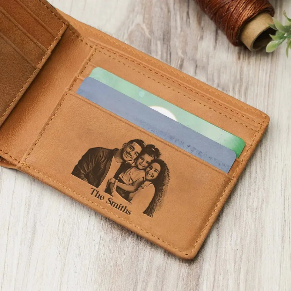 Custom Photo Engraved Wallet - Anniversary Gift For Him