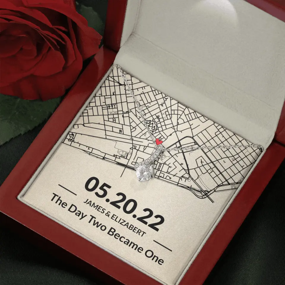 The Day Two Became One - Personalized Map Necklace - Anniversary Gift For Her