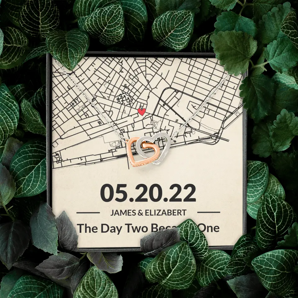 The Day Two Became One - Personalized Map Necklace - Anniversary Gift For Her