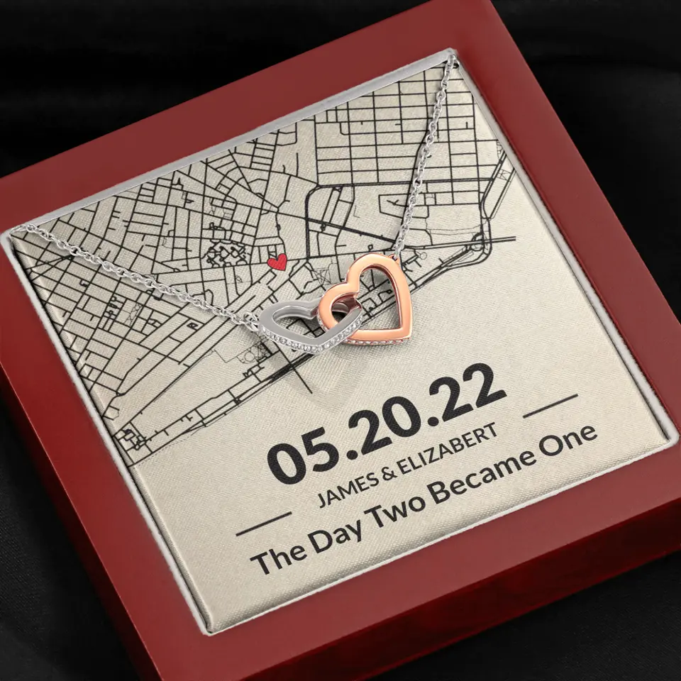 The Day Two Became One - Personalized Map Necklace - Anniversary Gift For Her