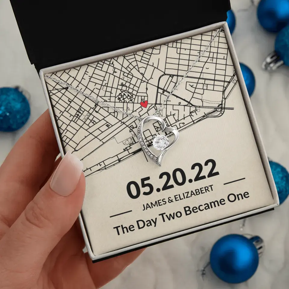 The Day Two Became One - Personalized Map Necklace - Anniversary Gift For Her