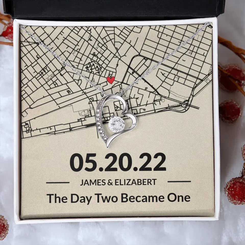 The Day Two Became One - Personalized Map Necklace - Anniversary Gift For Her