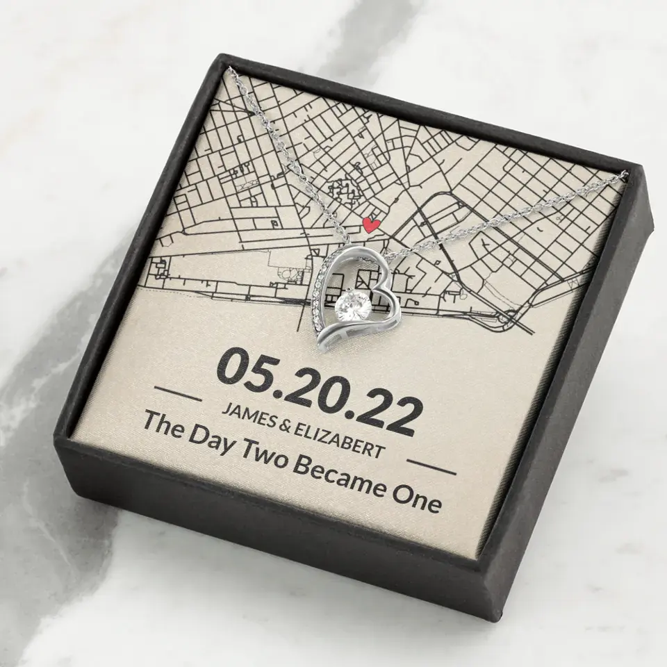 The Day Two Became One - Personalized Map Necklace - Anniversary Gift For Her