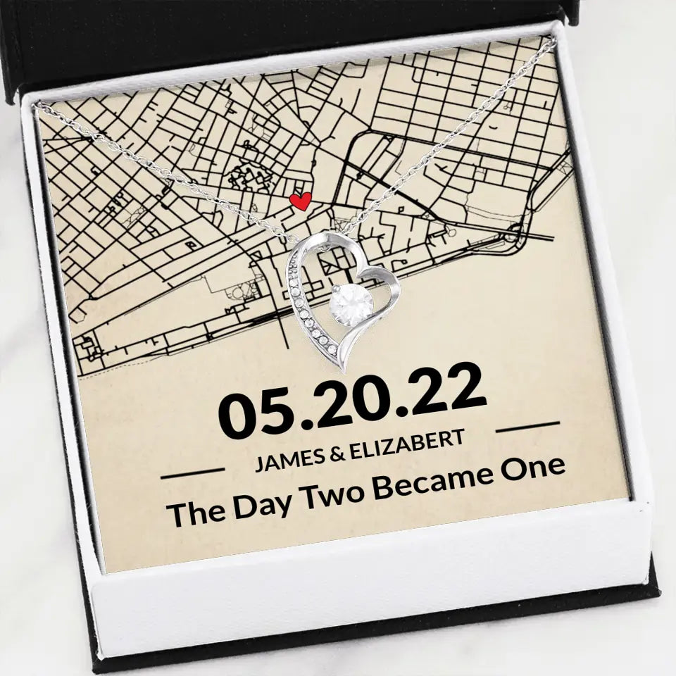 The Day Two Became One - Personalized Map Necklace - Anniversary Gift For Her