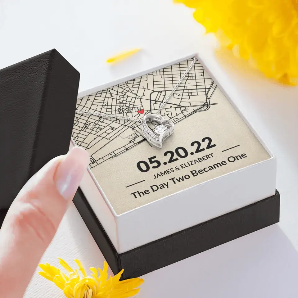 The Day Two Became One - Personalized Map Necklace - Anniversary Gift For Her