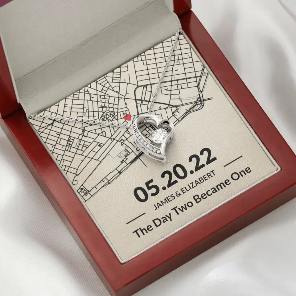 The Day Two Became One - Personalized Map Necklace - Anniversary Gift For Her