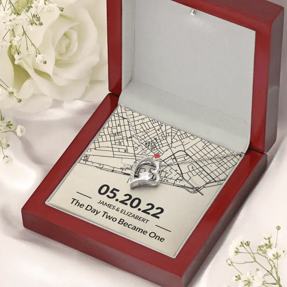 The Day Two Became One - Personalized Map Necklace - Anniversary Gift For Her
