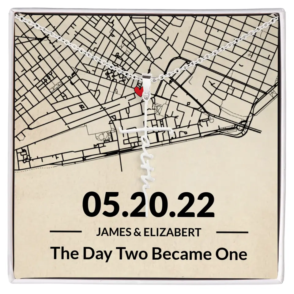 The Day Two Became One - Personalized Map Necklace - Anniversary Gift For Her