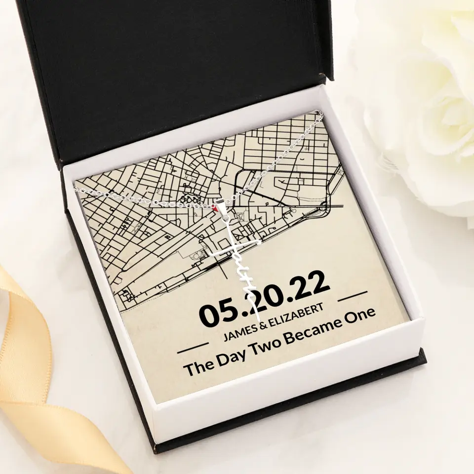 The Day Two Became One - Personalized Map Necklace - Anniversary Gift For Her