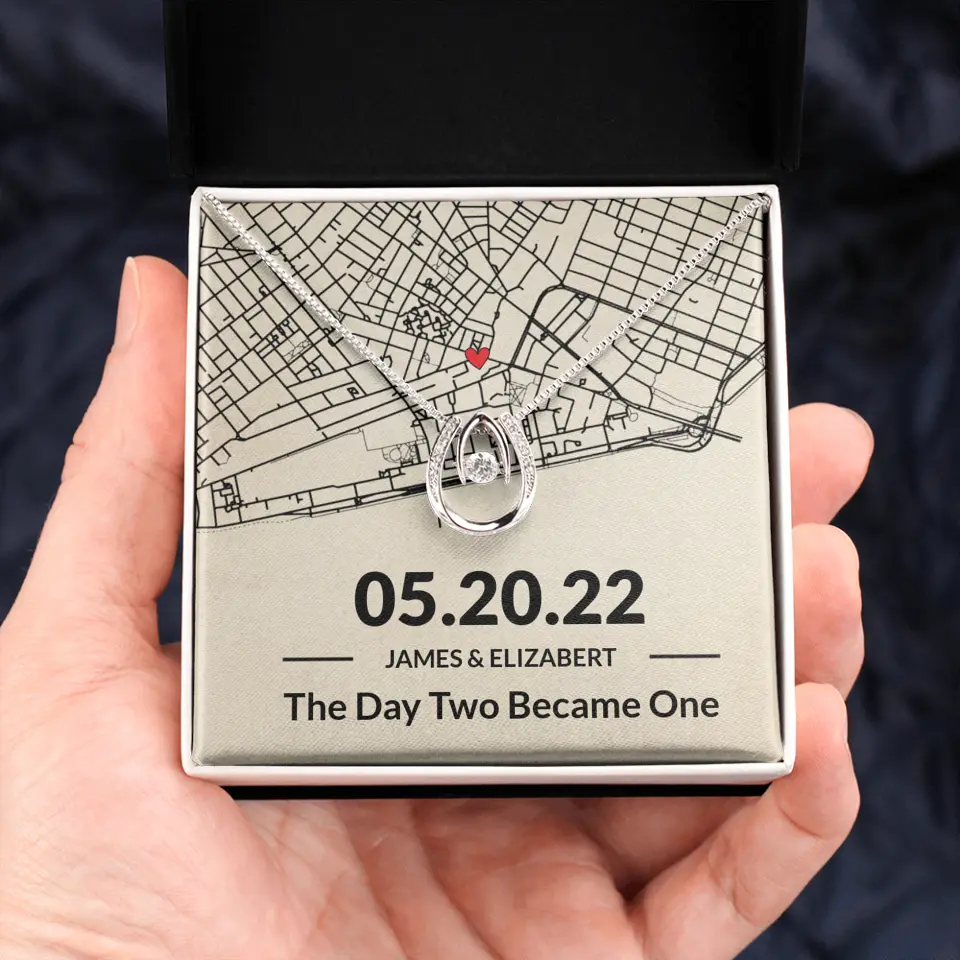 The Day Two Became One - Personalized Map Necklace - Anniversary Gift For Her
