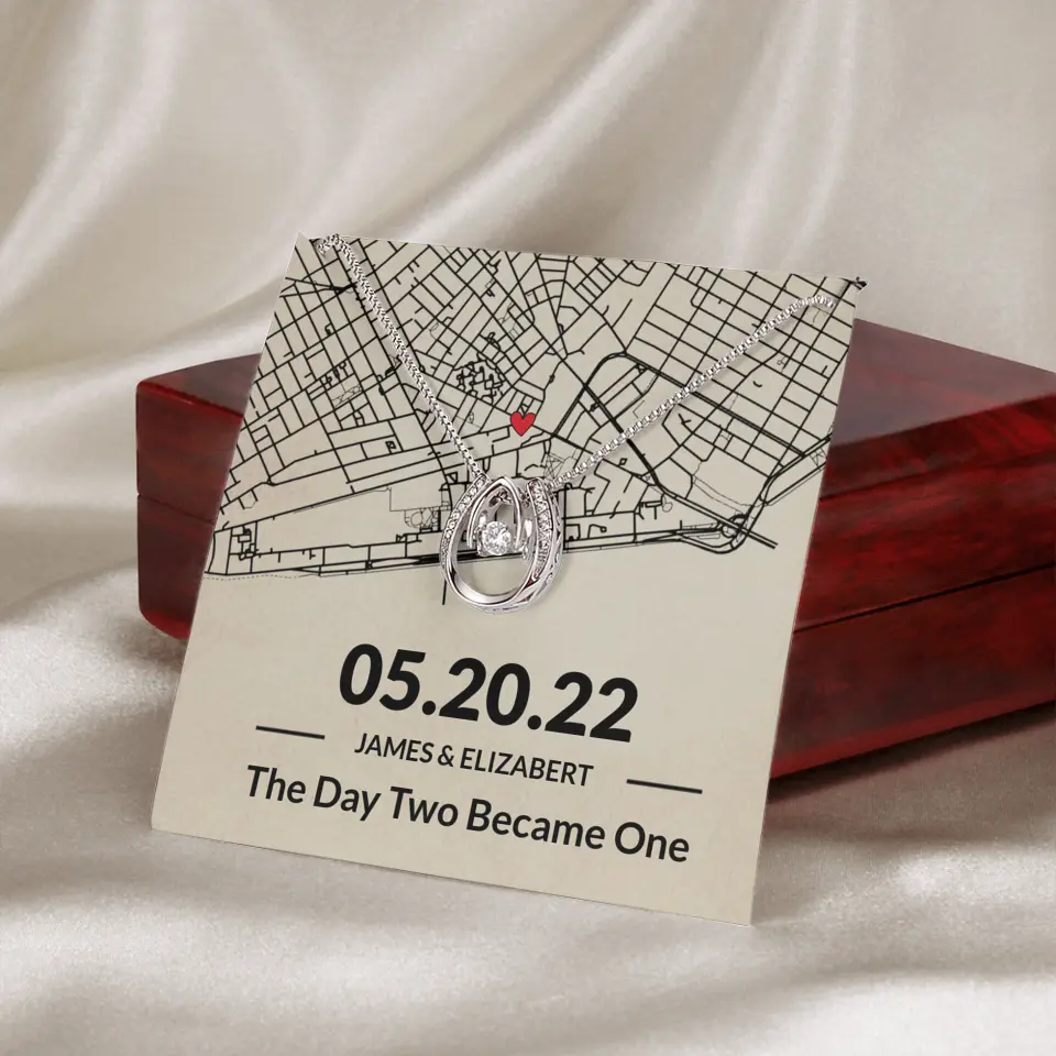 The Day Two Became One - Personalized Map Necklace - Anniversary Gift For Her