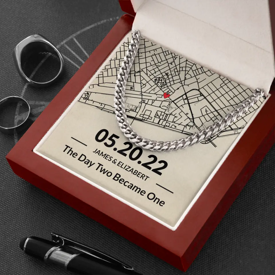 The Day Two Became One - Personalized Map Necklace - Anniversary Gift For Her