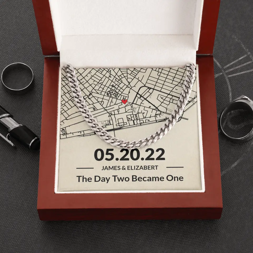 The Day Two Became One - Personalized Map Necklace - Anniversary Gift For Her