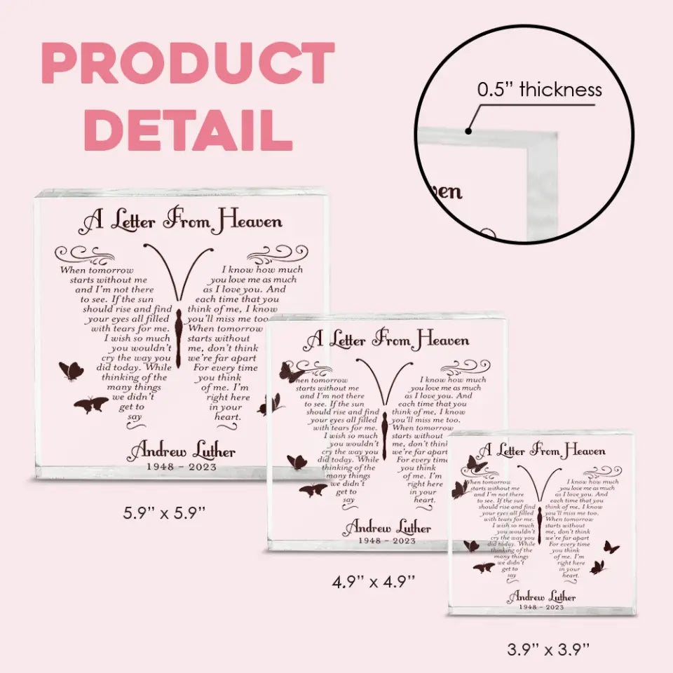 A Letter from Heaven - Custom Acrylic Plaque - Remembrance Plaque - Gifts for Lost Loved Ones