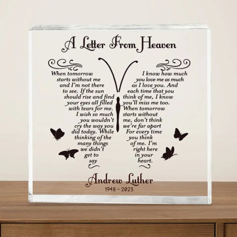 A Letter from Heaven - Custom Acrylic Plaque - Remembrance Plaque - Gifts for Lost Loved Ones