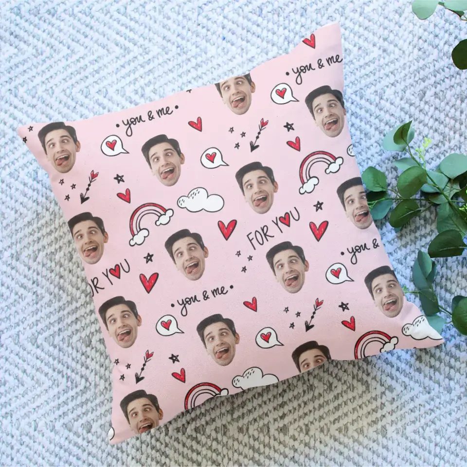 You and Me Custom Face Personalized Square Linen Pillow