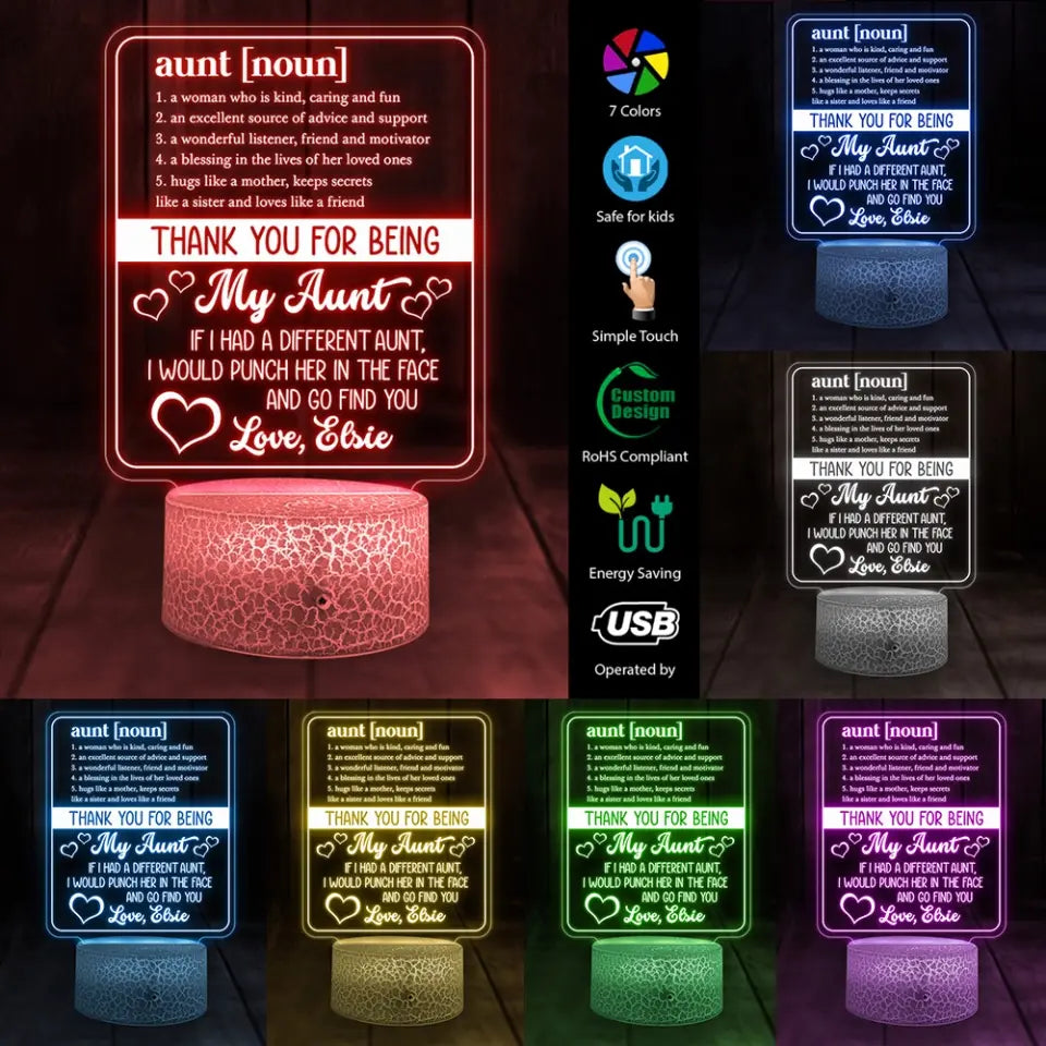 Thank You For Being My Aunt - Personalized 3D LED Light
