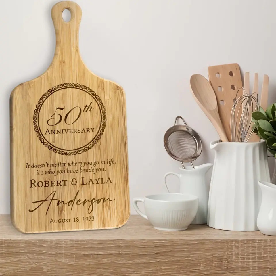 It Doesn't Matter Where You Go In Life - Personalized Wood Cutting Board - Anniversary Gift