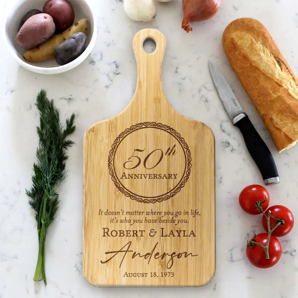 It Doesn't Matter Where You Go In Life - Personalized Wood Cutting Board - Anniversary Gift