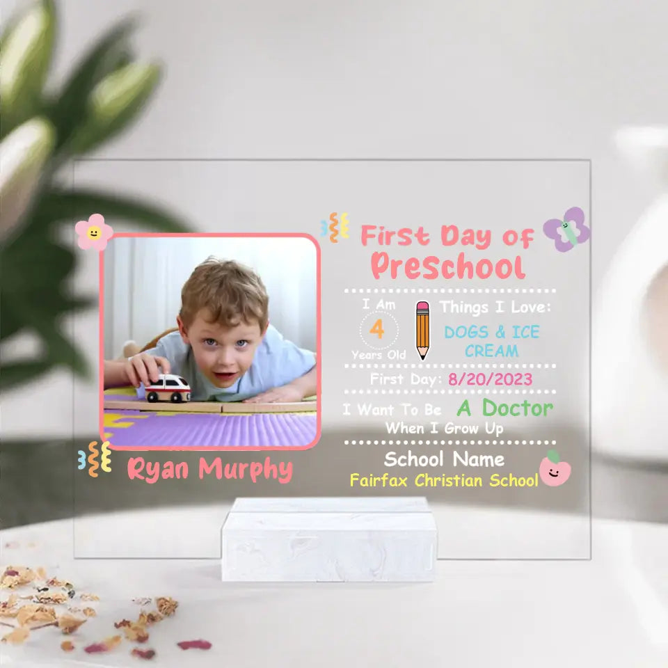 First Day Of School Acrylic Plaque With Base Gift For Kids
